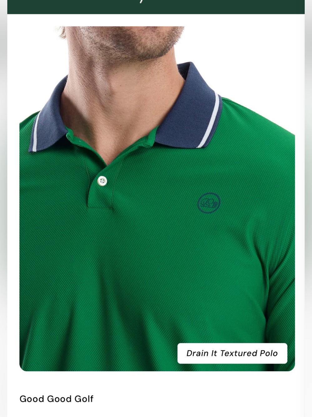 New with tags Good Good Golf  Green Textured Polo with Contrast Collar